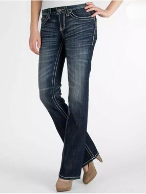 Bukle BKE Jeans Sabrina Boot Cut 26x33.5 Stretch Dark Wash Flap Pocket Denim